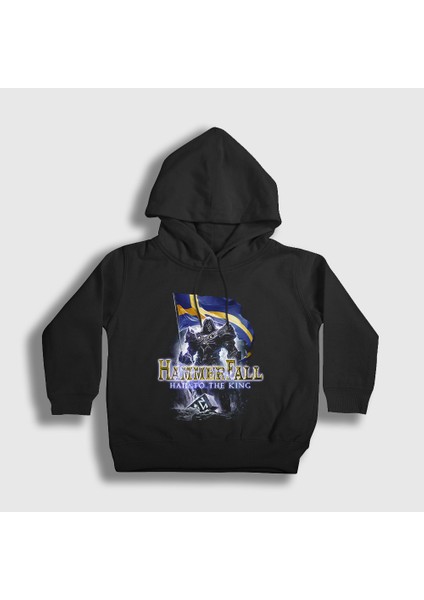 Unisex Çocuk Siyah Sweeden Hail To The King Hammerfall Kapüşonlu Sweatshirt