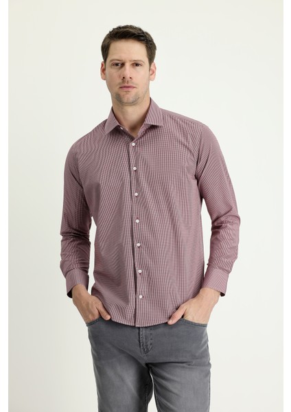 Uzun Kol Slim Fit Dar Kesim Desenli Pamuklu Kolay Ütülenebilir Gömlek