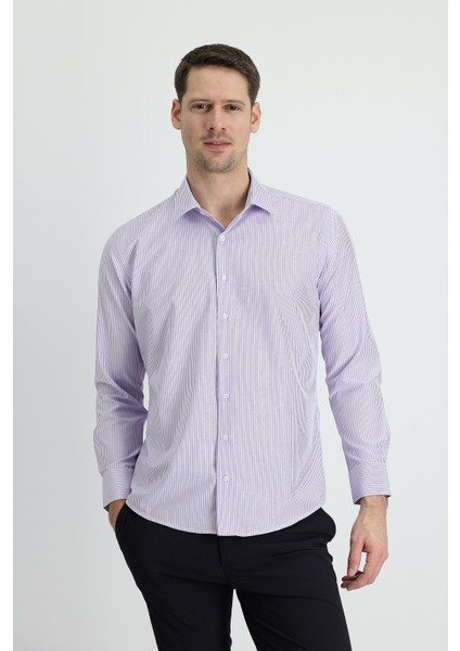 Uzun Kol Slim Fit Dar Kesim Çizgili Pamuklu Kolay Ütülenebilir Gömlek