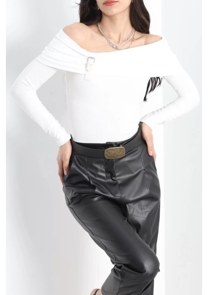 Ceylinmoda Kemer Detay Madonna Yaka Bluz Beyaz - 7221.1918. modelleri