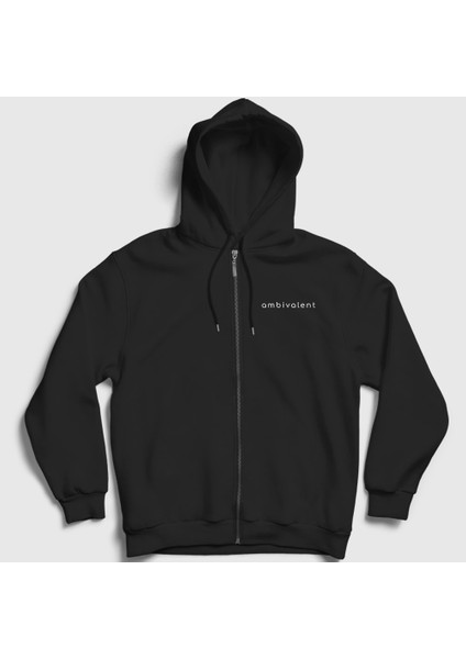Unisex Siyah Ambivalent Fermuarlı Kapüşonlu Sweatshirt