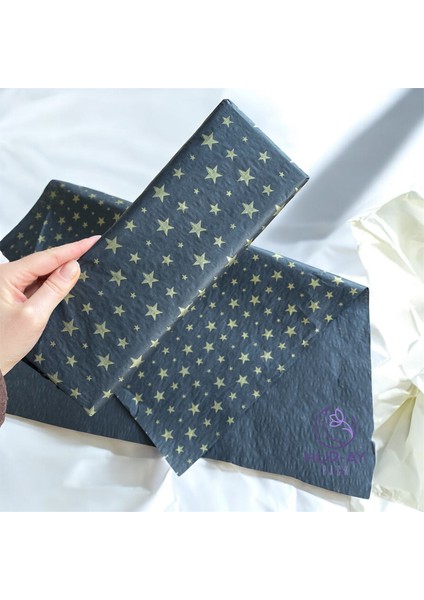 Siyah Pelur / Gold Yıldız Baskılı Pelur Kağıdı/ 17GR. Siyah Hışır Pelur Kağıt / 50X70 cm 10 Adet / fiyatları