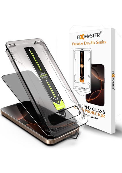 iPhone 15 Pro Max Uyumlu Hayalet (Privacy) Temperli Cam , Easy Fix Serisi Kolay Kurulum Ekran Koruyucu