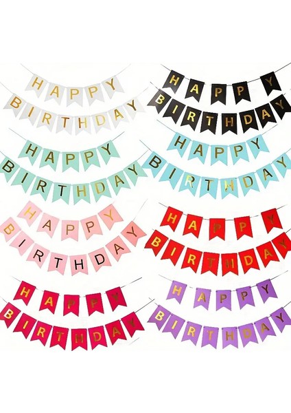 Happy Birthday Yazı Beyaz Mavi Pembe Siyah Gold Yaldızlı Banner Doğum Günü Süsü fiyatları