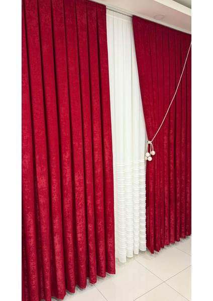 Kadife Dokulu Lüks Fon Perde Kırmızı Sık Pile (Tek Kanat) fırsatları