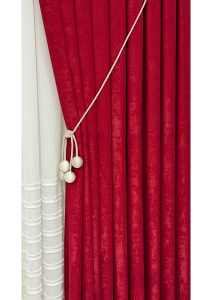 Kadife Dokulu Lüks Fon Perde Kırmızı Sık Pile (Tek Kanat) indirimleri