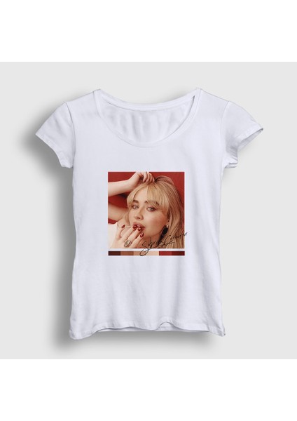 Kadın Beyaz Poster Sabrina Carpenter T-Shirt