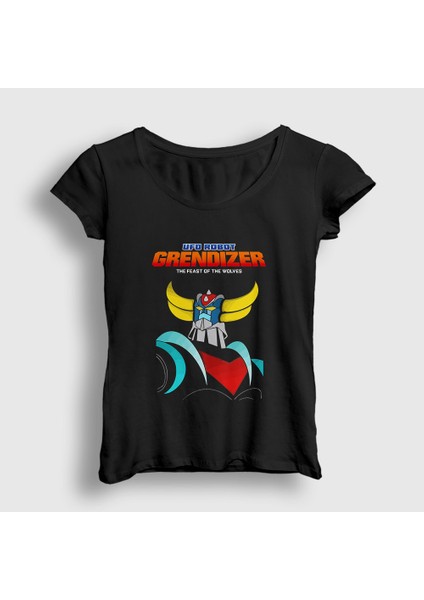 Kadın Siyah Poster Ufo Robot Grendizer Goldorak T-Shirt