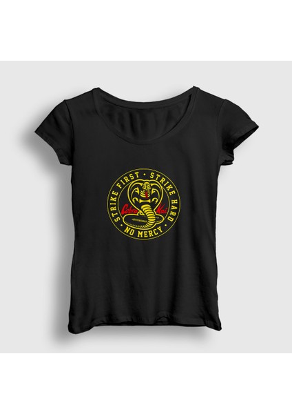 Kadın Siyah Strike First Logo Karate Cobra Kai T-Shirt