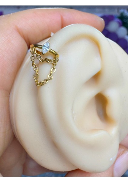 G23 Titanium ( Tianyum ) Zirkon Taşlı Zincirli Conch Helix Uyumlu 1 Adet Piercing