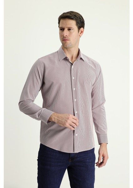 Uzun Kol Slim Fit Dar Kesim Çizgili Pamuklu Kolay Ütülenebilir Gömlek
