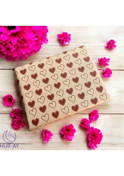 Kalp Baskılı Kraft Pelur /kalpli Pelur Kağıdı / 40 Gr. Kraft Pelur Kağıt / 50X70 cm 10 Adet /