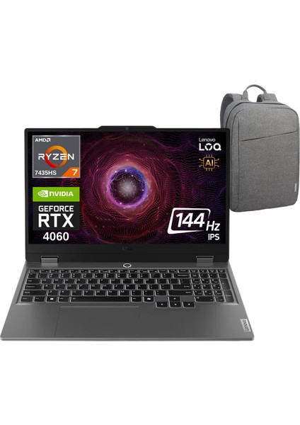 Loq 15ARP9 Aı Amd Ryzen 7-7435HS 32GB 1tb SSD RTX4060 8gb 15.6 IPS 144Hz Fhd WIN11 83JC000UTR Dizüstü Bilgisayar - Lenovo Çanta Wz4