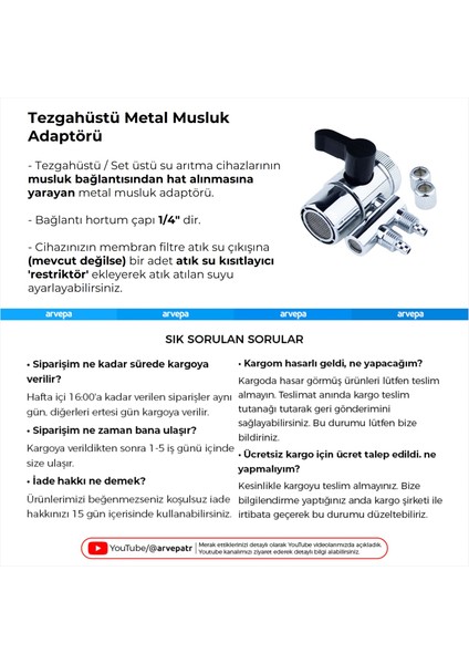 Tezgahüstü Su Arıtma Cihazı Metal Musluk Adaptörü