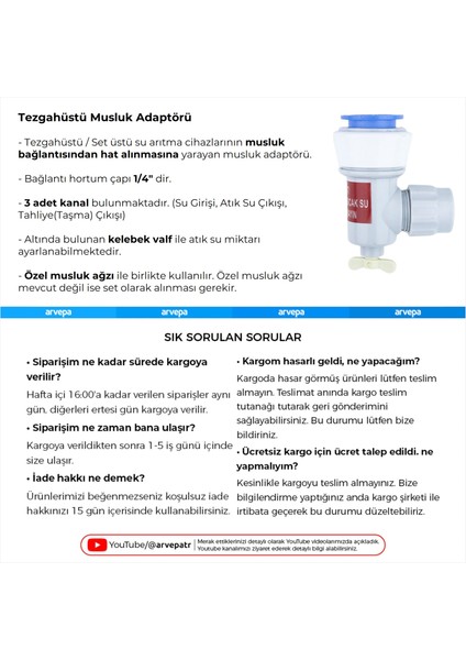 Tezgahüstü Su Arıtma Cihazı Musluk Adaptörü