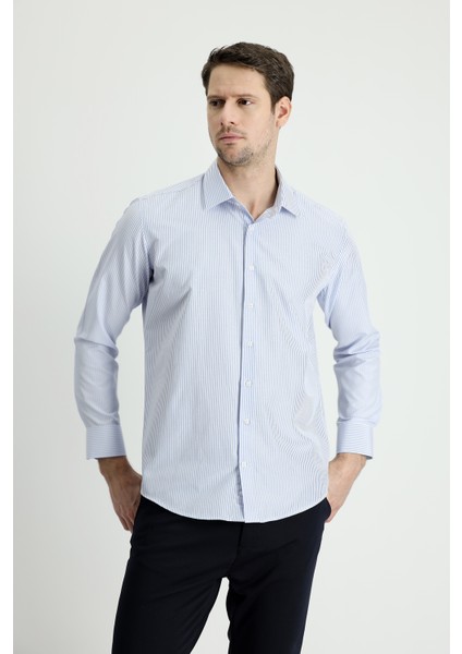 Uzun Kol Slim Fit Dar Kesim Çizgili Pamuklu Gömlek
