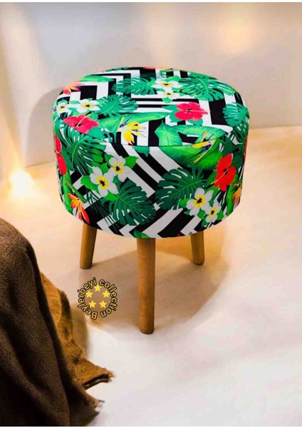 Coco Puf, Peluş,3 Ayak, yeşil,oturma Odası, Makyaj Masası Puf