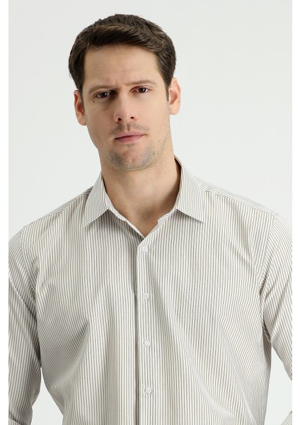 Uzun Kol Slim Fit Dar Kesim Çizgili Pamuklu Gömlek