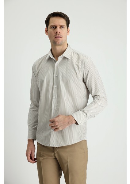 Uzun Kol Slim Fit Dar Kesim Çizgili Pamuklu Gömlek fiyatları