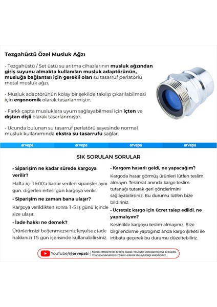 Tezgahüstü Su Arıtma Cihazı Özel Musluk Ağzı