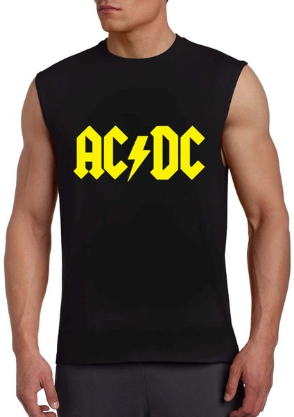 Acdc Logo Siyah Kesik Kol / Kolsuz Erkek T-Shirt