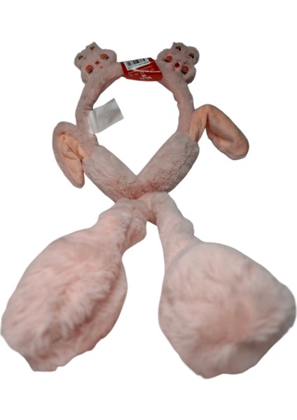 Spteks Kitti Kız Çocuk Somon Renk Ayıcık Figürlü Pompalı Oynar Kulak Sesli Kışlık Peluş Kulaklık