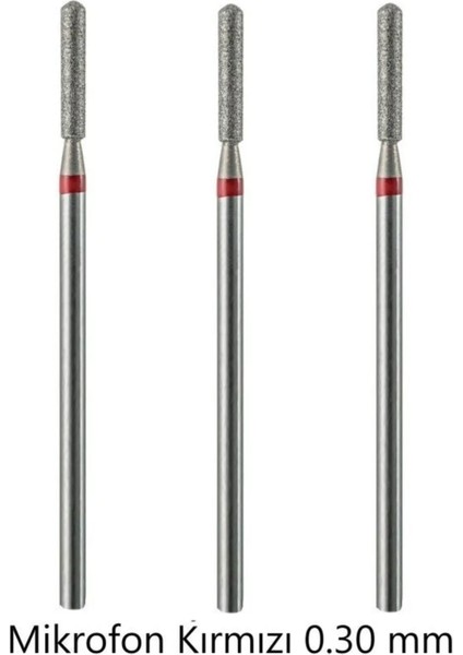 3'lü Elmas Freze Uç Freze Ucu Mikrofon Kırmızı 0.30 mm Freze