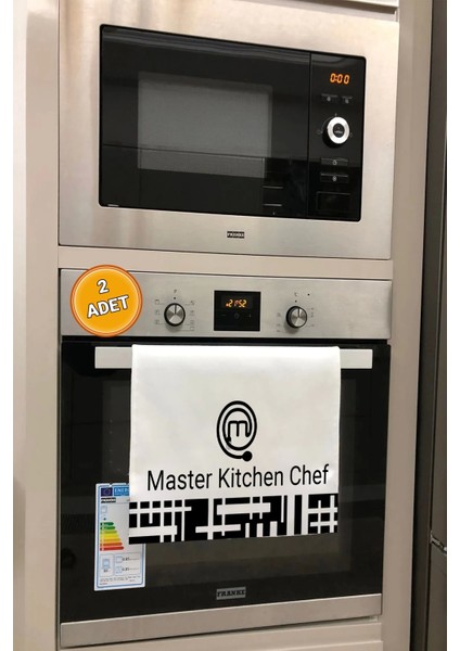 Master Kitchen Chef Siyah Mutfak Kurulama Fırın Beyaz El Havlusu Pamuklu 35 x 50 cm 2 Adet