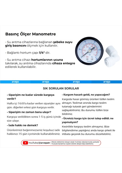 Su Arıtma Cihazı Basınç Ölçer Manometre