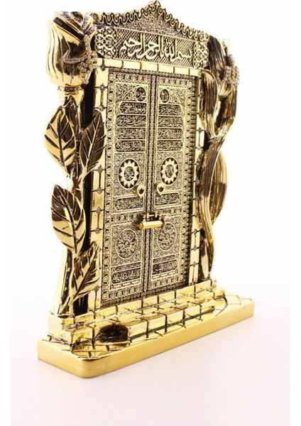 Gold Biblo 25 cm Gül Kabe Kapısı Allah Muhammed Yazılı Polyester Üzerine Metal Kaplama Biblo