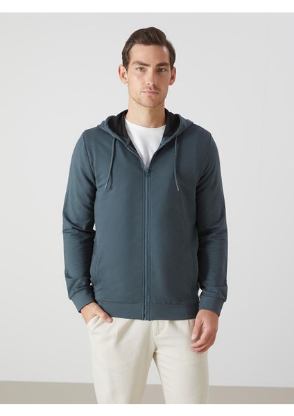 Lcwaıkıkı Basic Kapüşonlu Uzun Kollu Erkek Fermuarlı Sweatshirt