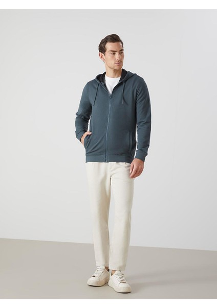 Lcwaıkıkı Basic Kapüşonlu Uzun Kollu Erkek Fermuarlı Sweatshirt