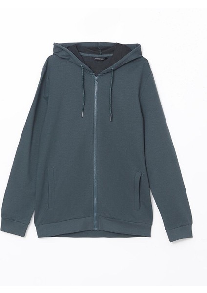 Lcwaıkıkı Basic Kapüşonlu Uzun Kollu Erkek Fermuarlı Sweatshirt