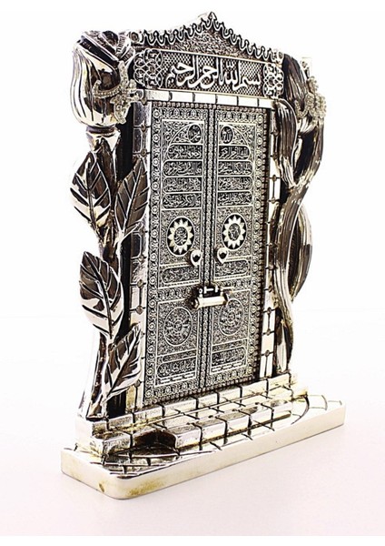 Gümüş Biblo 25 cm Gül Kabe Kapısı Allah Muhammed Yazılı Polyester Üzerine Metal Kaplama Biblo