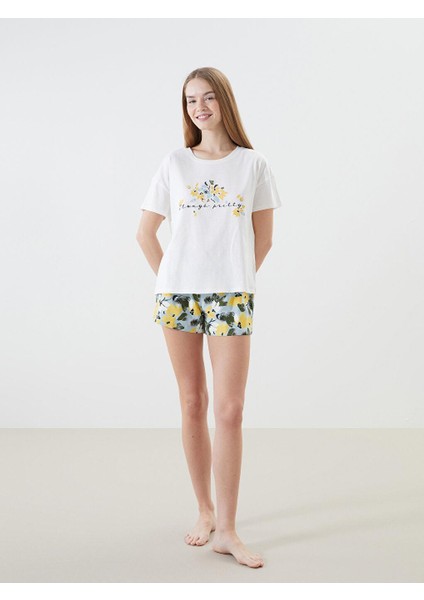 Lcw Dream Bisiklet Yaka Çiçekli Kadın Şortlu Pijama Takımı
