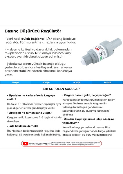 Su Arıtma Cihazı Basınç Düşürücü Regülatör