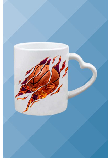 Basketboll Temalı Basket Sever Kalpli Kulp Kupa Bardak Çay Kahve Fincanı