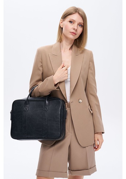 Crazy Siyah Renk Macbook Organizer 13 ve 14 Inç Laptop Evrak Çantası