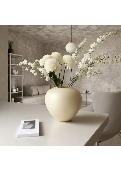 Iskandinav Tarzı Bohem Yuvarlak Tasarım Sade Seramik Krem Rengi Vazo 17X20 cm fiyatları