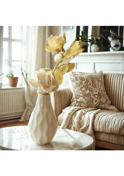 Krem Rengi Iskandinav Tarzı Bohem Trend Seramik 20CM Sade Vazo