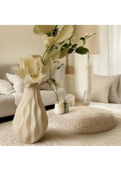 Krem Rengi Iskandinav Tarzı Bohem Trend Seramik 20CM Sade Vazo modelleri
