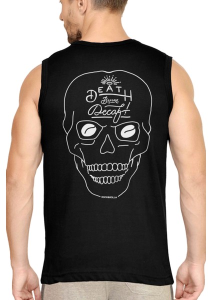 Alın Yazısı Siyah Kesik Kol / Kolsuz Ön ve Arka Baskılı Erkek T-Shirt