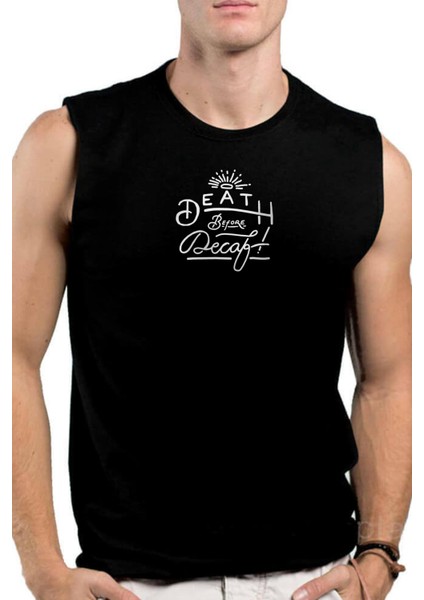 Alın Yazısı Siyah Kesik Kol / Kolsuz Ön ve Arka Baskılı Erkek T-Shirt