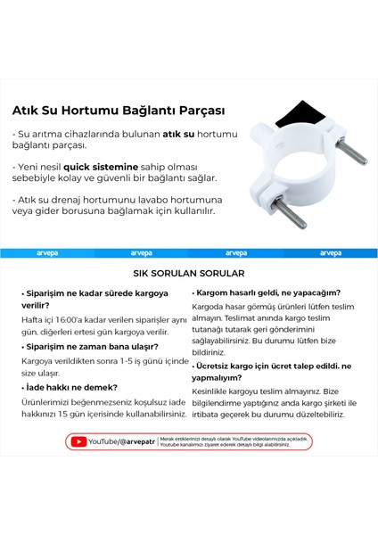 Su Arıtma Cihazı Atık Su (Tahliye) Hortumu Bağlantı Parçası