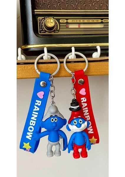 Şirinler Karikatür Anime Figür Pvc 2 Adet Anahtarlık Çanta Anahtarlık Süsü