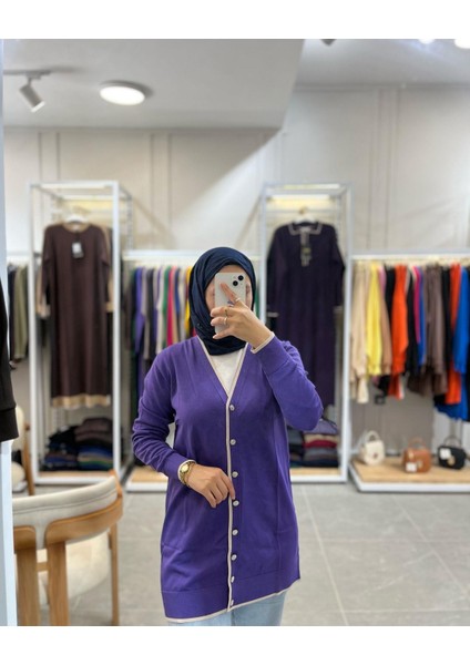 Şeritli Triko Hırka 701 Lila