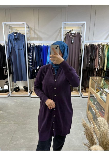 Önden Düğmeli Triko Hırka 300 Mürdüm