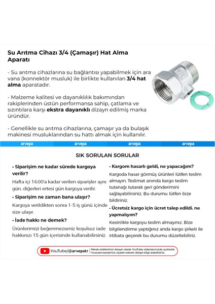 Su Arıtma Cihazı 3/4 (Çamaşır Makinesi) Hat Alma Aparatı