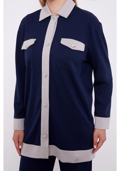 Düğme Detaylı Pantalon Takım 10078-1 Lacivert