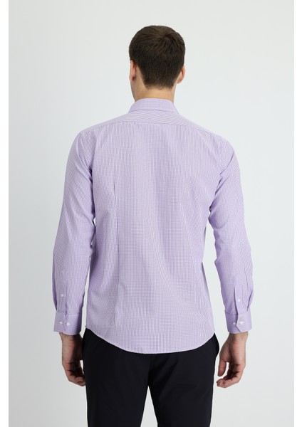 Uzun Kol Slim Fit Dar Kesim Ekose Pamuklu Kolay Ütülenebilir Gömlek